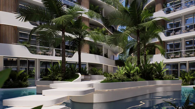 Courtyard pool at Millennium with palm trees