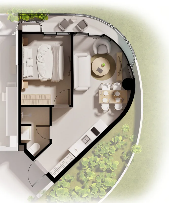 Möblierter Grundriss Ein Schlafzimmer, 34,95–46,16 m², Millennium Condominium Bang Tao