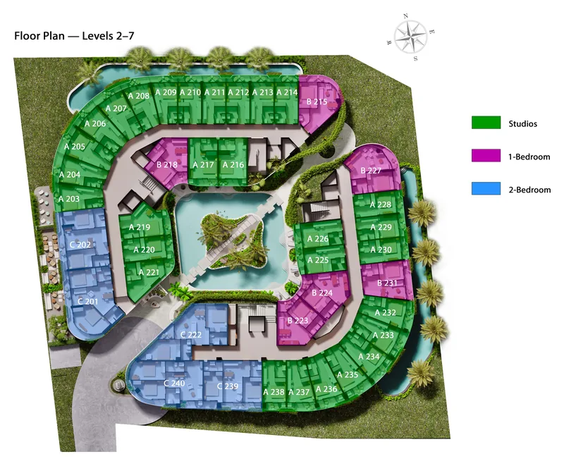 Regelgeschoss 2–7 von Millennium: Studios, 1 und 2 Schlafzimmer