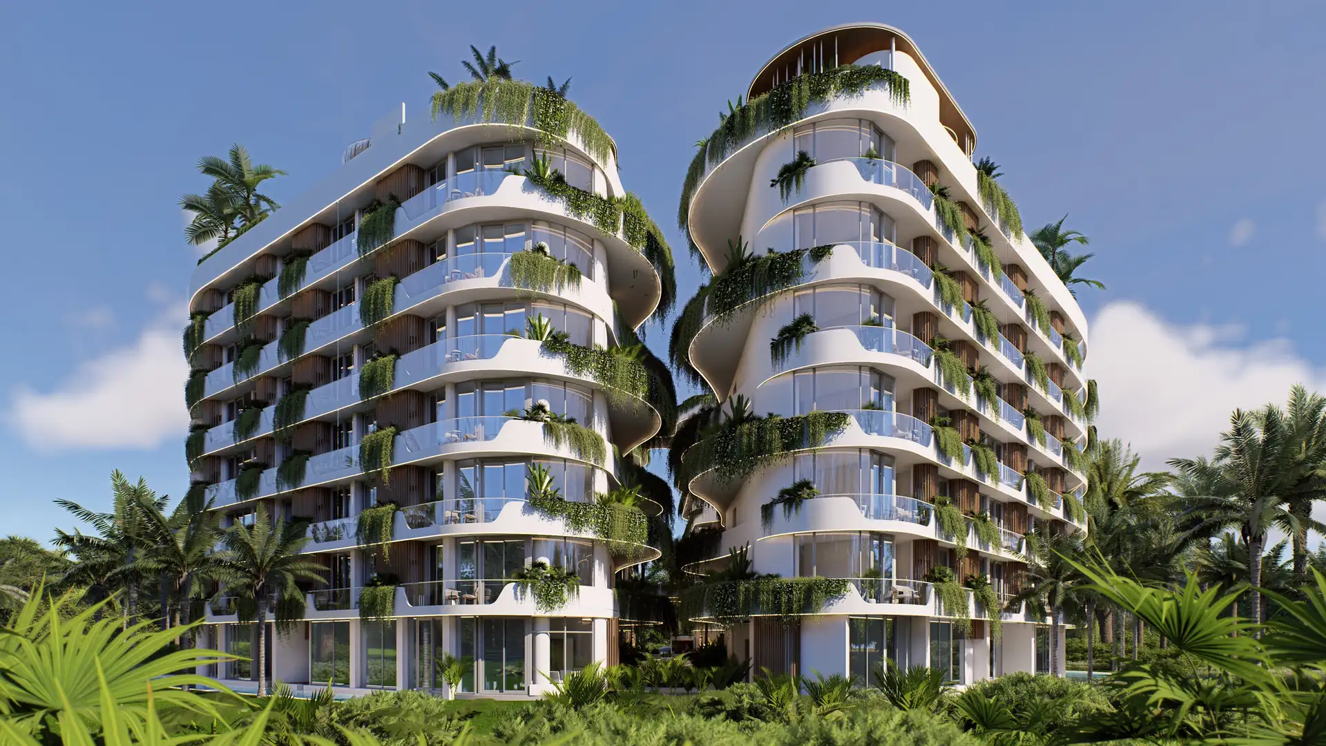 Two buildings of Millennium Condominium with greenery on the balconies, Bang Tao