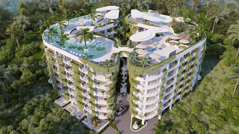 Millennium inner courtyard: open-air corridors and pool
