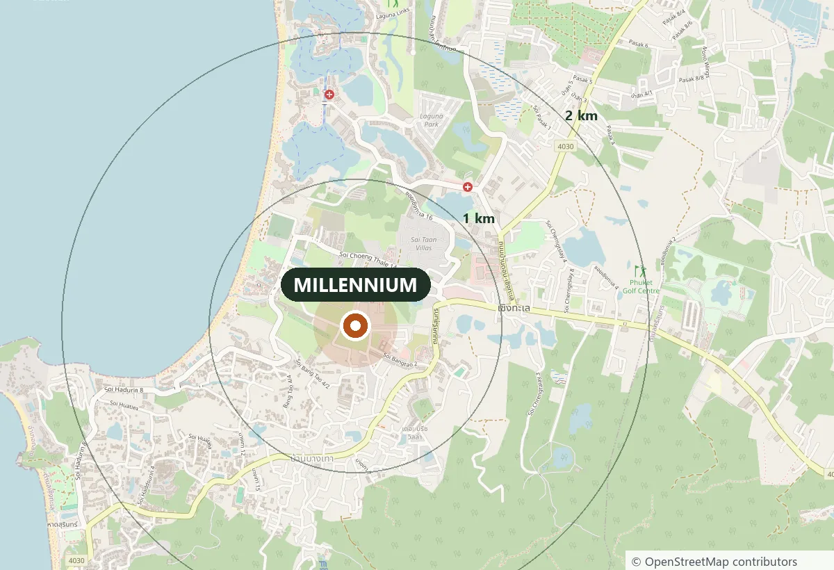 Map of Bang Tao showing the location of Millennium Condominium