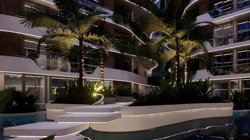 Millennium courtyard lit up in the evening