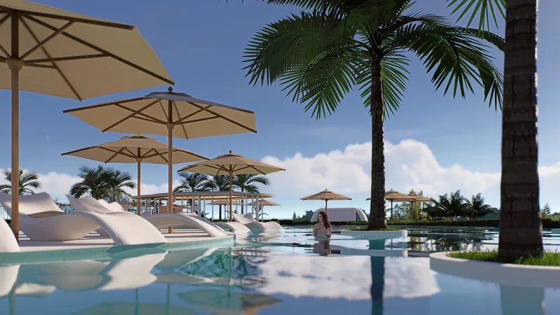 Loungers and umbrellas by the Millennium rooftop pool